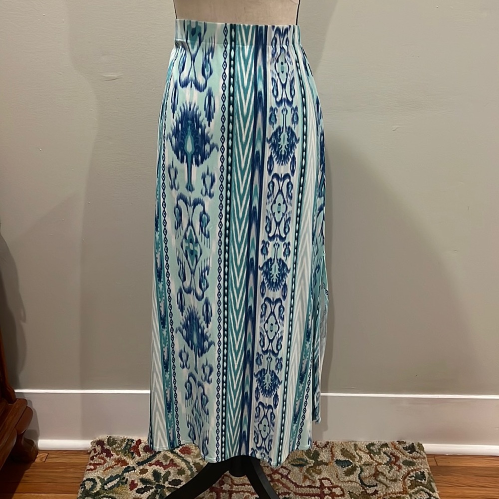 NWT CHICOS 3P (16/18) KNIT IKAT MAXI DOUBLE SIDE SLIT SKIRT